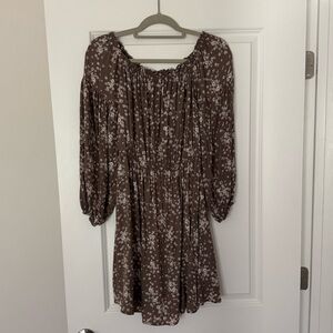 Brown Floral Long Sleeve Dress